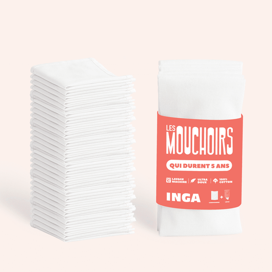 Les mouchoirs - Pack 30 mouchoirs lavables en coton bio (réutilisables) - Lowreka