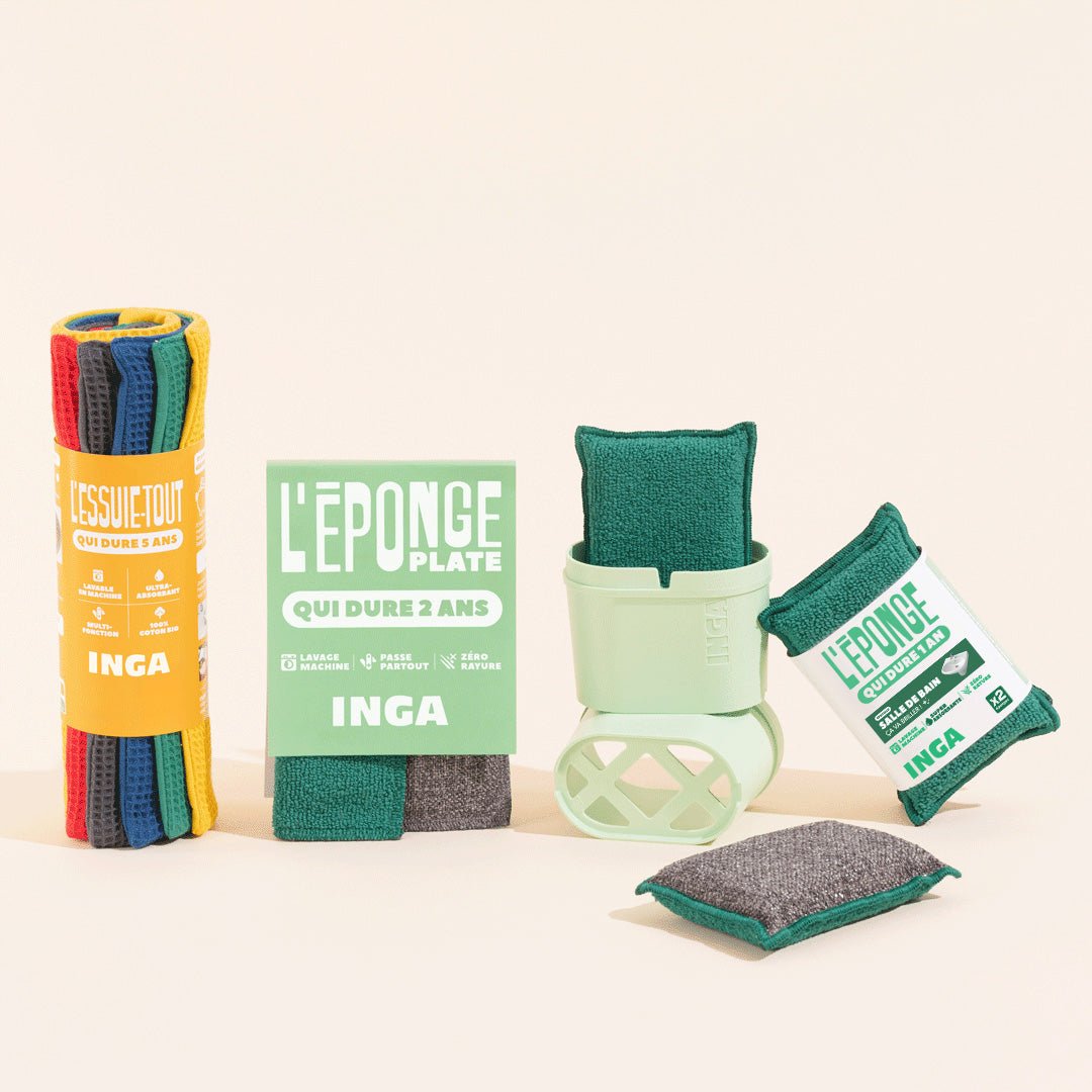 Les packs - Pack 3 éponges + essuies tout : lavables et réutilisables pour plus d'économies - Lowreka