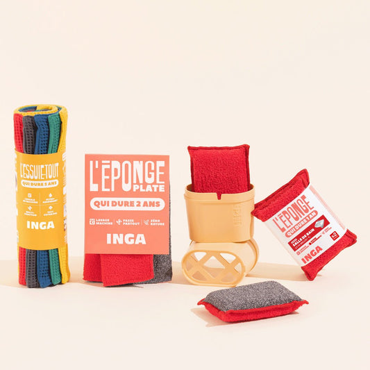Les packs - Pack 3 éponges + essuies tout : lavables et réutilisables pour plus d'économies - Lowreka