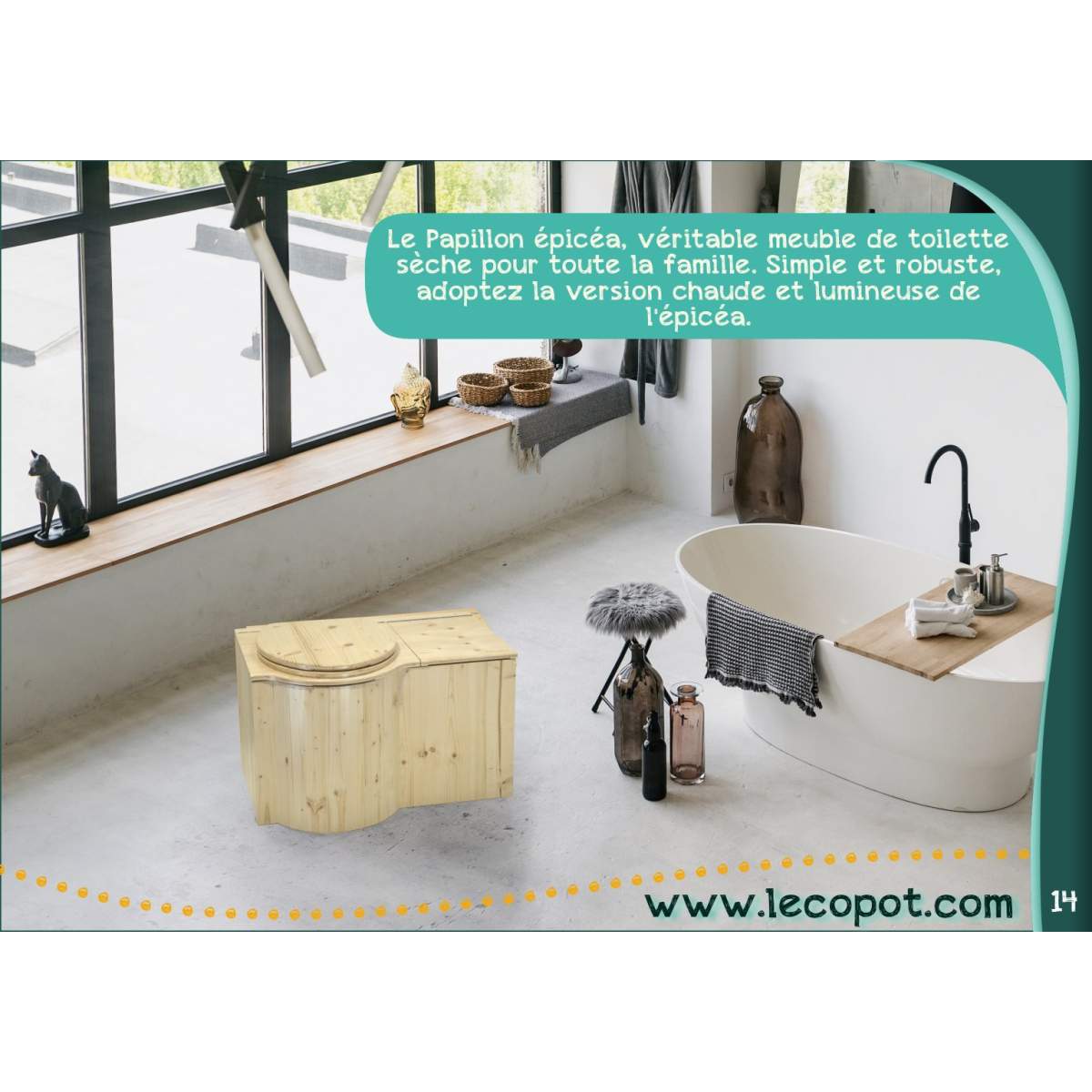  - Toilettes sèches à compost avec bac à copeaux intégré de 33L - Le Papillon - Lowreka